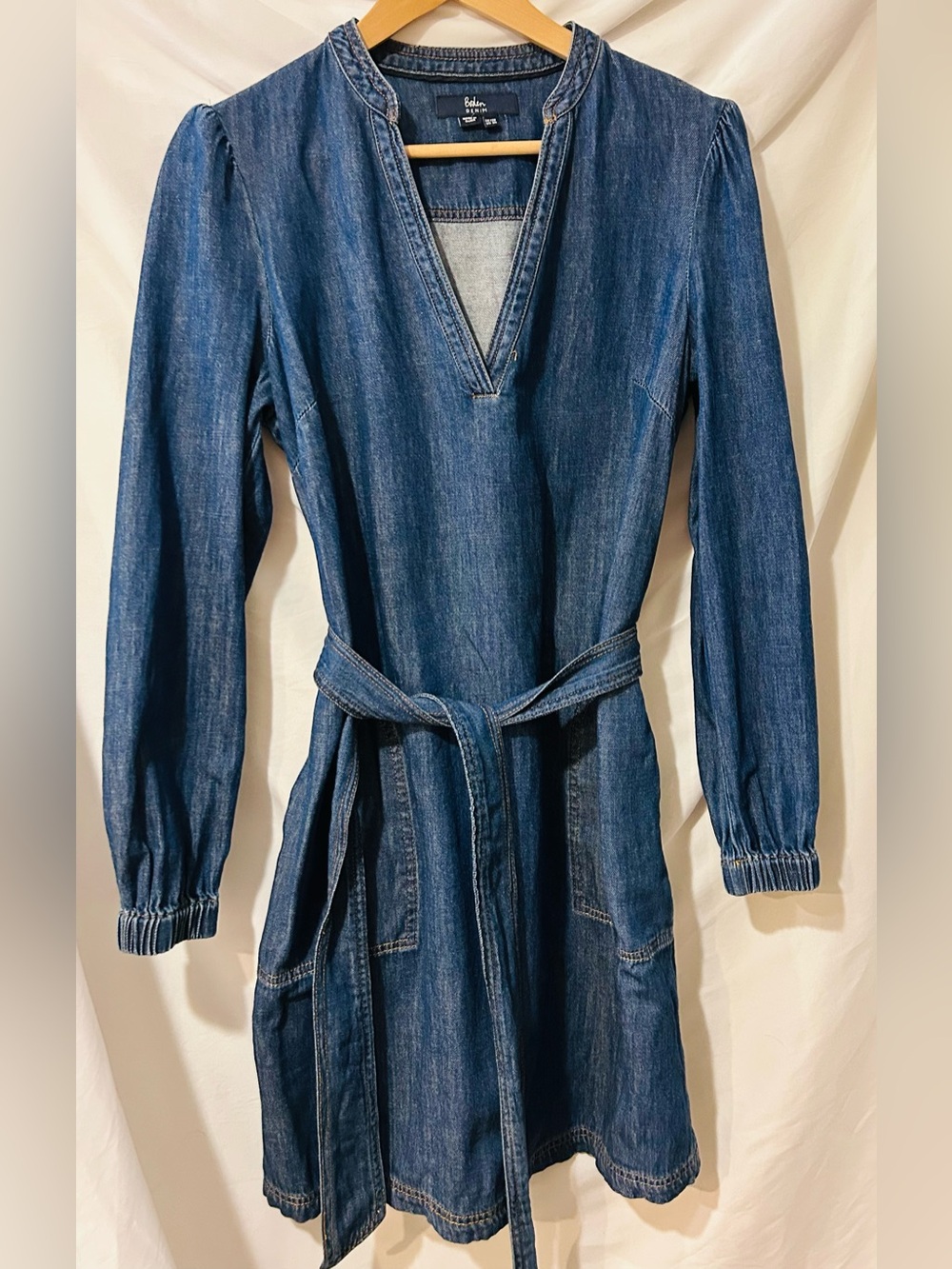 Biden Esmeralda Tie Waist Denim Dress Vintage Size 8 Classic